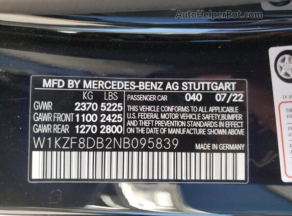 W1KZF8DB2NB095839 2022 MERCEDES-BENZ E Black Вид наклейки з VIN-кодом