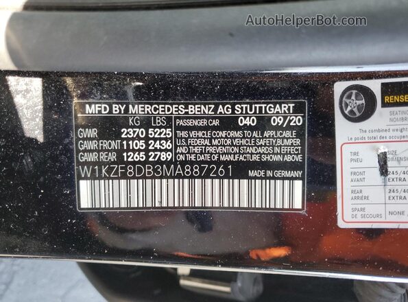 W1KZF8DB3MA887261 2021 MERCEDES-BENZ E Black VIN sticker view