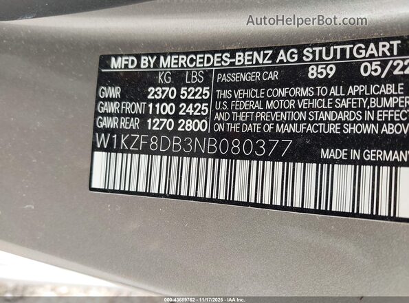 W1KZF8DB3NB080377 2022 MERCEDES-BENZ E-CLASS Gray Вид підкапотного простору