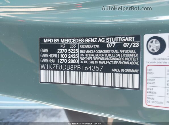 W1KZF8DB8PB164357 2023 MERCEDES-BENZ E-CLASS Green Вид підкапотного простору