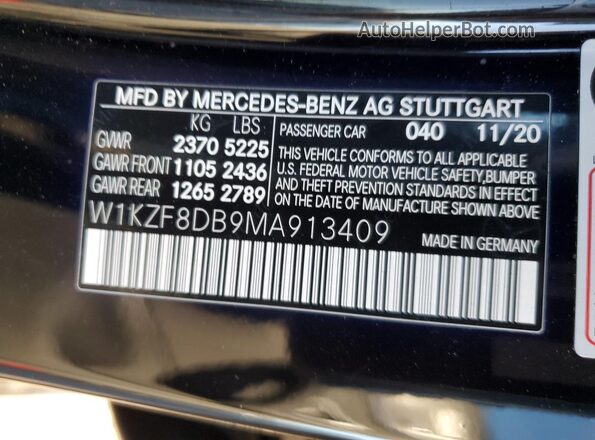 W1KZF8DB9MA913409 2021 MERCEDES-BENZ E Black Widok naklejki z numerem VIN