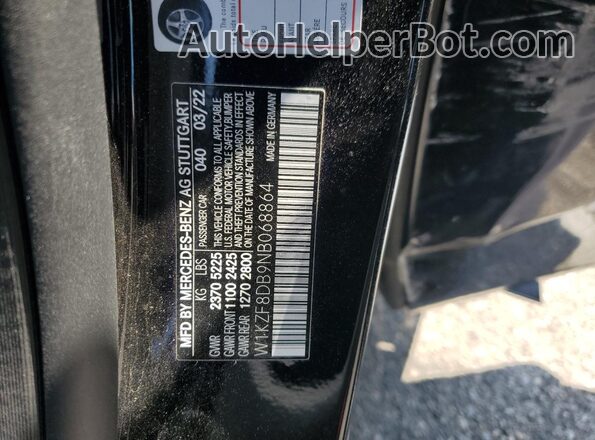 W1KZF8DB9NB068864 2022 MERCEDES-BENZ E Black VIN კოდის სტიკერის ხედი