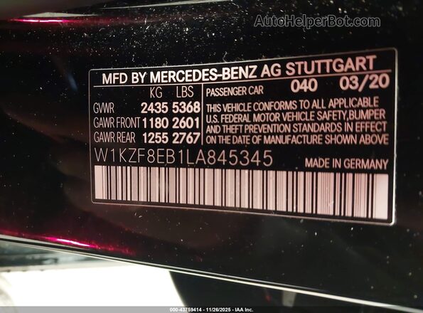 W1KZF8EB1LA845345 2020 MERCEDES-BENZ E-CLASS Black Vista del compartimento del motor