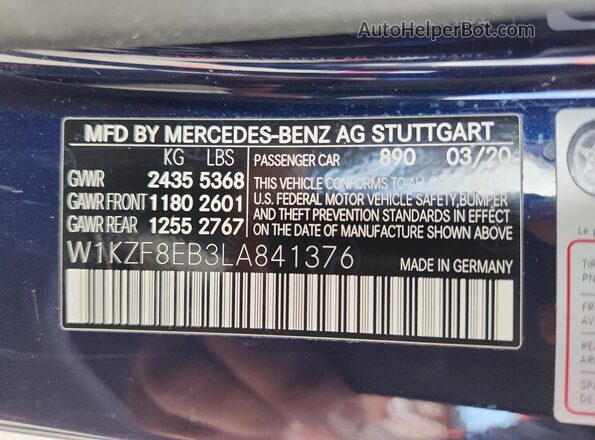 W1KZF8EB3LA841376 2020 MERCEDES-BENZ E Синий Вид подкапотного пространства
