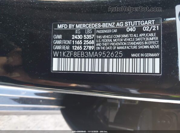 W1KZF8EB3MA952625 2021 MERCEDES-BENZ E-CLASS Black Widok komory silnika