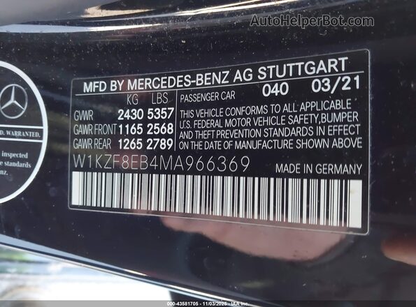 W1KZF8EB4MA966369 2021 MERCEDES-BENZ E-CLASS Black Շարժիչի բաժամունքի տեսք
