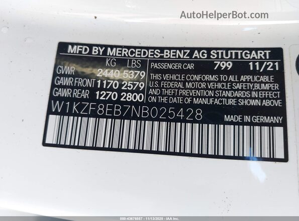W1KZF8EB7NB025428 2022 MERCEDES-BENZ E-CLASS Белый Вид подкапотного пространства