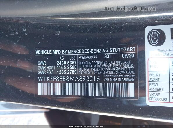 W1KZF8EB8MA893216 2021 MERCEDES-BENZ E-CLASS Черный Вид подкапотного пространства