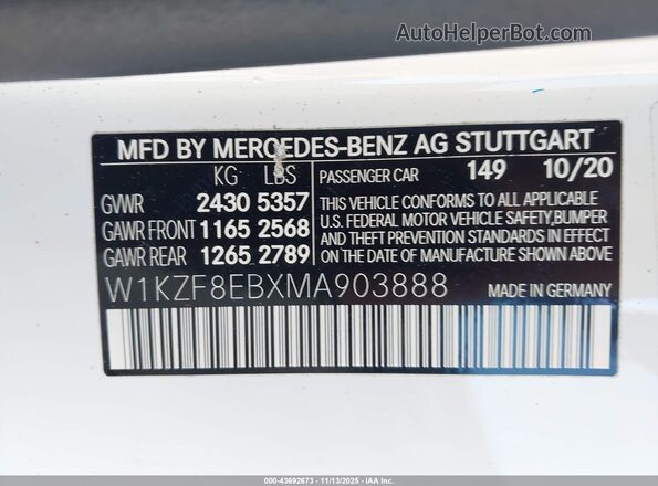 W1KZF8EBXMA903888 2021 MERCEDES-BENZ E-CLASS Белый Вид подкапотного пространства