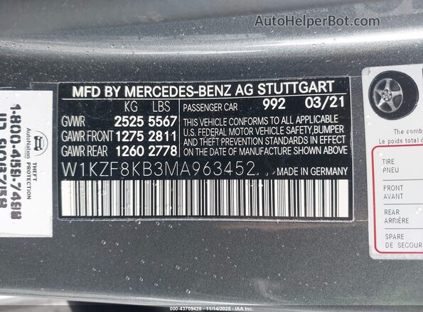 W1KZF8KB3MA963452 2021 MERCEDES-BENZ AMG E 63 Gray Вид підкапотного простору