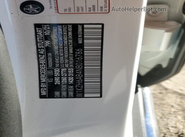 W1KZH6AB4NB016786 2022 MERCEDES-BENZ E White Вид наклейки з VIN-кодом