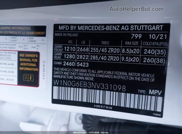 W1N0G6EB3NV331098 2022 MERCEDES-BENZ AMG GLC 43 White 