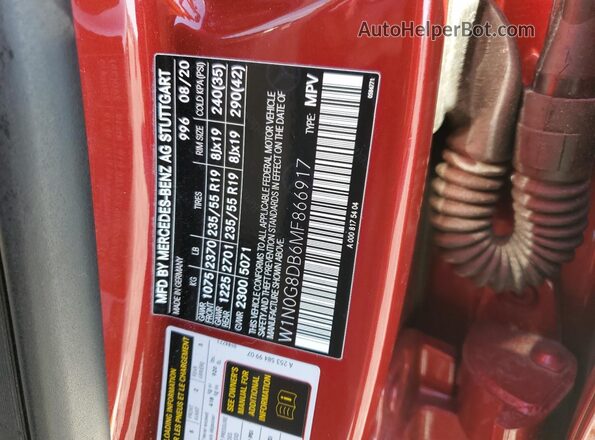W1N0G8DB6MF866917 2021 MERCEDES-BENZ GLC-CLASS Red VIN sticker view