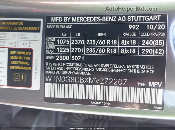 W1N0G8DBXMV272207 2021 MERCEDES-BENZ GLC 300 Gray Вид підкапотного простору