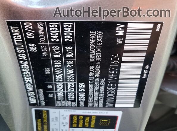 W1N0G8EB1MF871604 2021 MERCEDES-BENZ GLC-CLASS Silver Панорамний вид салону 360°