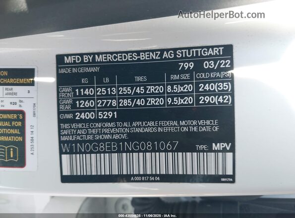 W1N0G8EB1NG081067 2022 MERCEDES-BENZ GLC 300 White Вид підкапотного простору
