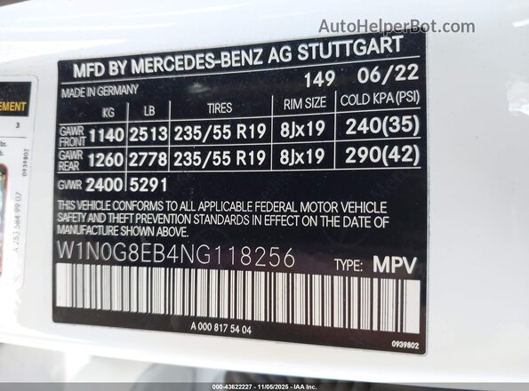 W1N0G8EB4NG118256 2022 MERCEDES-BENZ GLC 300 White Շարժիչի բաժամունքի տեսք