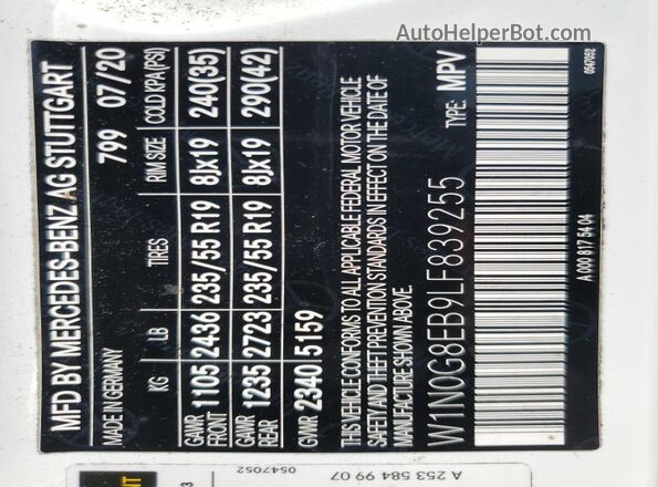 W1N0G8EB9LF839255 2020 MERCEDES-BENZ GLC-CLASS White 