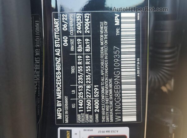 W1N0G8EB9NG109357 2022 MERCEDES-BENZ GLC-CLASS Black Vista interior de 360 grados