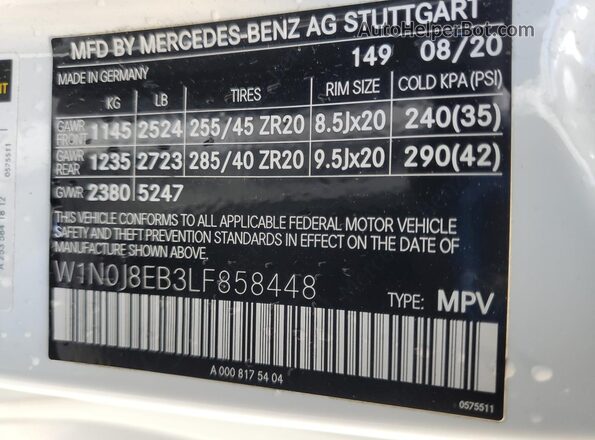 W1N0J8EB3LF858448 2020 MERCEDES-BENZ GLC-CLASS Белый Панорамный вид салона 360°