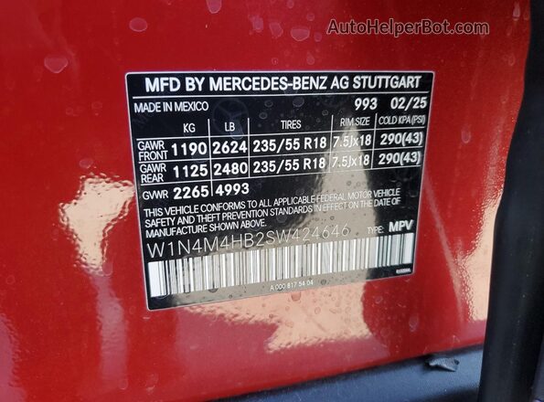 W1N4M4HB2SW424646 2025 MERCEDES-BENZ GLB-CLASS Red VIN կոդի պիտակի տեսք