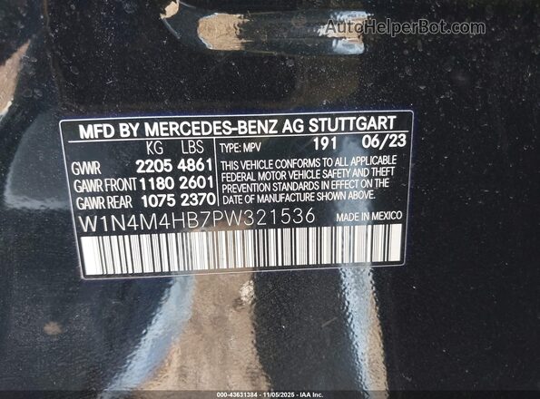 W1N4M4HB7PW321536 2023 MERCEDES-BENZ GLB-CLASS Черный 