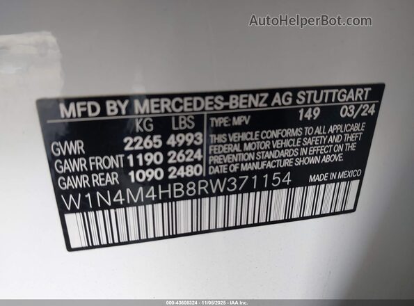 W1N4M4HB8RW371154 2024 MERCEDES-BENZ GLB-CLASS Белый Вид подкапотного пространства