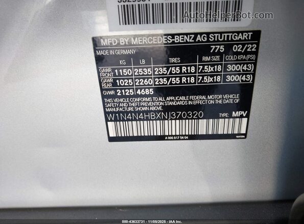 W1N4N4HBXNJ370320 2022 MERCEDES-BENZ GLA Silver 