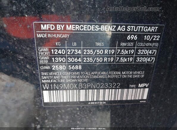 W1N9M0KB3PN023322 2023 MERCEDES-BENZ EQB 300 SUV Черный 