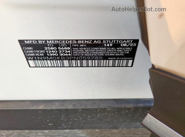 W1N9M0KB3PN059785 2023 MERCEDES-BENZ EQB White Widok naklejki z numerem VIN