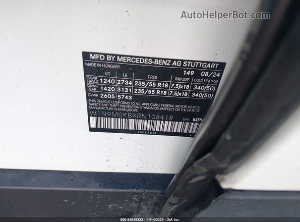 W1N9M0KBXRN108418 2024 MERCEDES-BENZ EQB 300 SUV White Vista del compartimento del motor