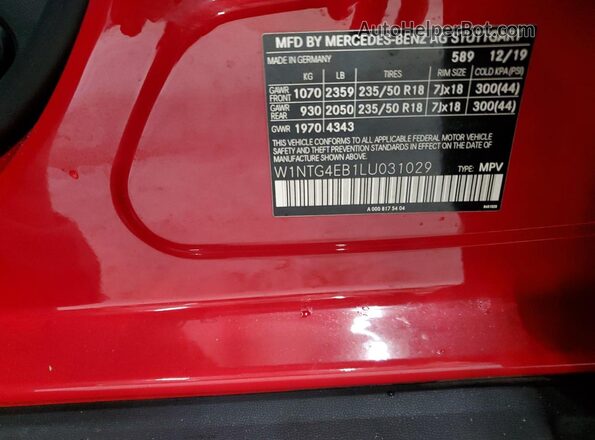 W1NTG4EB1LU031029 2020 MERCEDES-BENZ GLA Red VIN sticker view