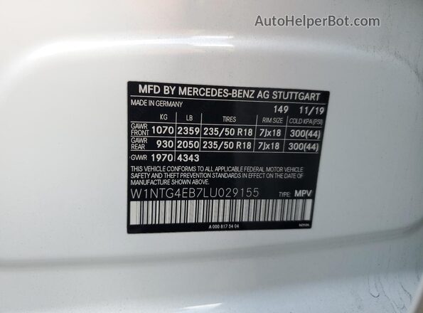 W1NTG4EB7LU029155 2020 MERCEDES-BENZ GLA White სალონის 360-გრადუსიანი ხედი