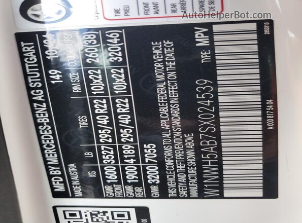 W1NWH5AB7SX024539 2025 MERCEDES-BENZ G-CLASS White Widok naklejki z numerem VIN