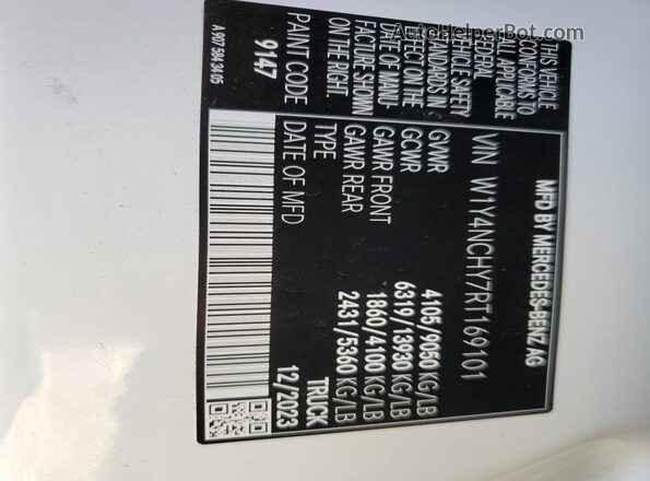 W1Y4NCHY7RT169101 2024 MERCEDES-BENZ SPRINTER White Vista de la etiqueta del VIN