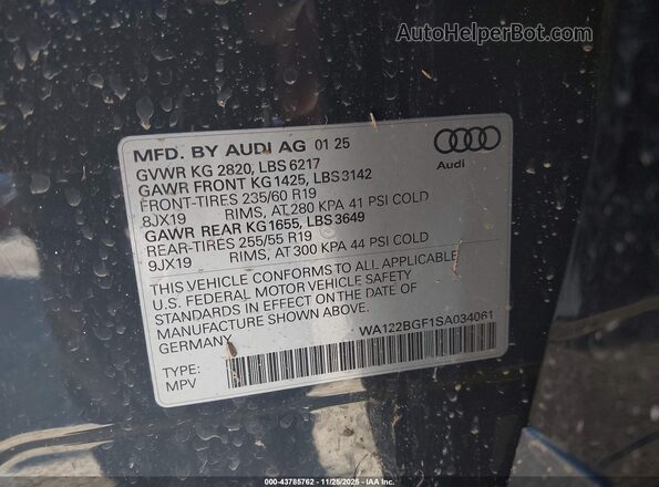 WA122BGF1SA034061 2025 AUDI Q6 E-TRON Gray Engine compartment view