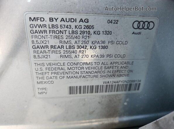 WA124AFY0N2099134 2022 AUDI SQ5 Silver Widok wnętrza 360 stopni