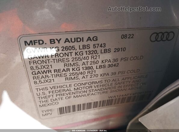 WA124AFY4P2013343 2023 AUDI SQ5 Silver ძრავის განყოფილების ხედი