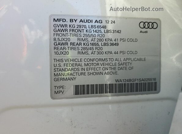 WA124BGF1SA025516 2025 AUDI OTHER White Vista interior de 360 grados