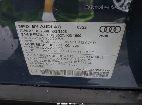 WA12AAGE1NB033320 2022 AUDI E-TRON Blue Engine compartment view