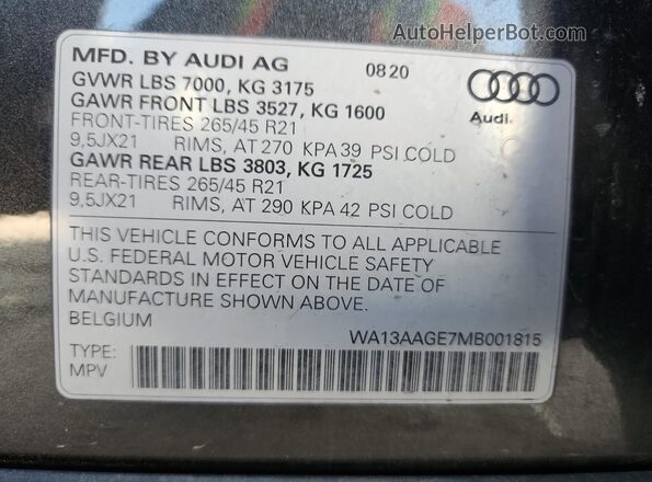 WA13AAGE7MB001815 2022 AUDI E-TRON Gray Սալոնի 360 աստիճան տեսք