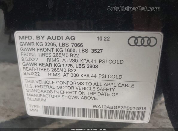 WA13ABGE2PB014918 2023 AUDI E-TRON Black ძრავის განყოფილების ხედი