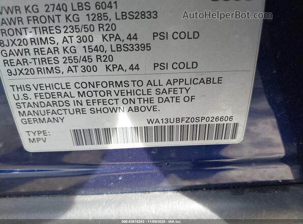 WA13UBFZ0SP026606 2025 AUDI Q4 Blue 