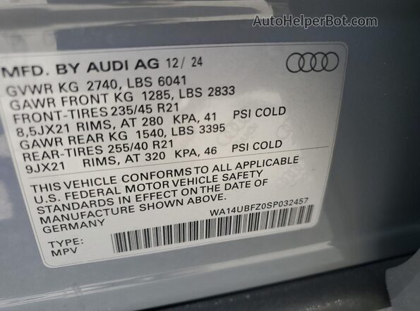 WA14UBFZ0SP032457 2025 AUDI Q4 Gray 