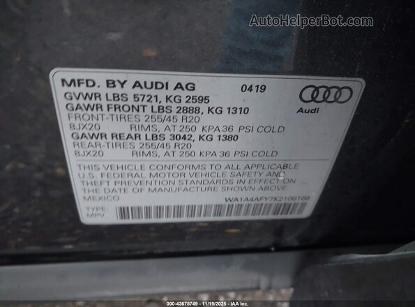 WA1A4AFY7K2106166 2019 AUDI SQ5 Gray ძრავის განყოფილების ხედი
