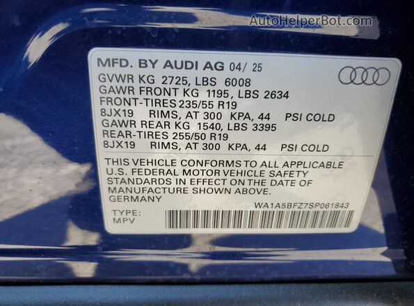 WA1A5BFZ7SP061843 2025 AUDI Q4 Blue 
