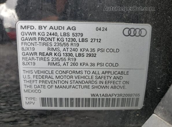 WA1ABAFY3R2088765 2024 AUDI Q5 Black Widok wnętrza 360 stopni
