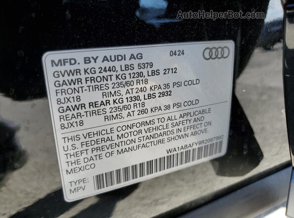 WA1ABAFY9R2087992 2024 AUDI Q5 Black Widok wnętrza 360 stopni