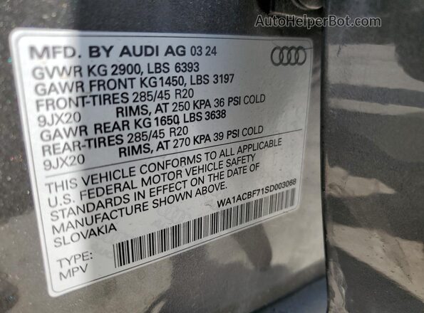 WA1ACBF71SD003068 2025 AUDI Q7 Charcoal VIN կոդի պիտակի տեսք