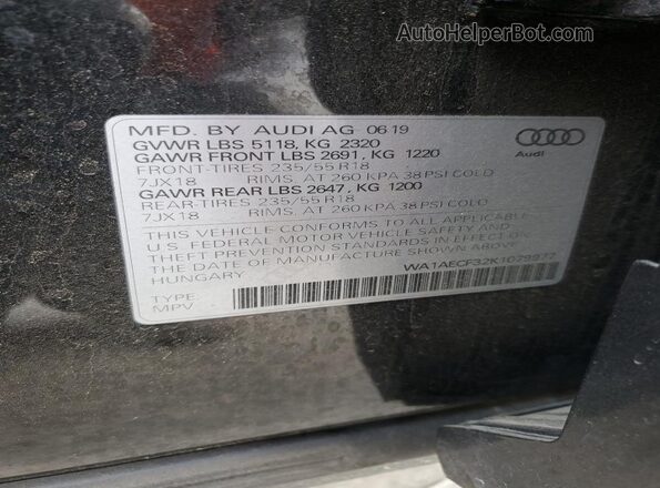 WA1AECF32K1079977 2019 AUDI Q3 Black VIN sticker view